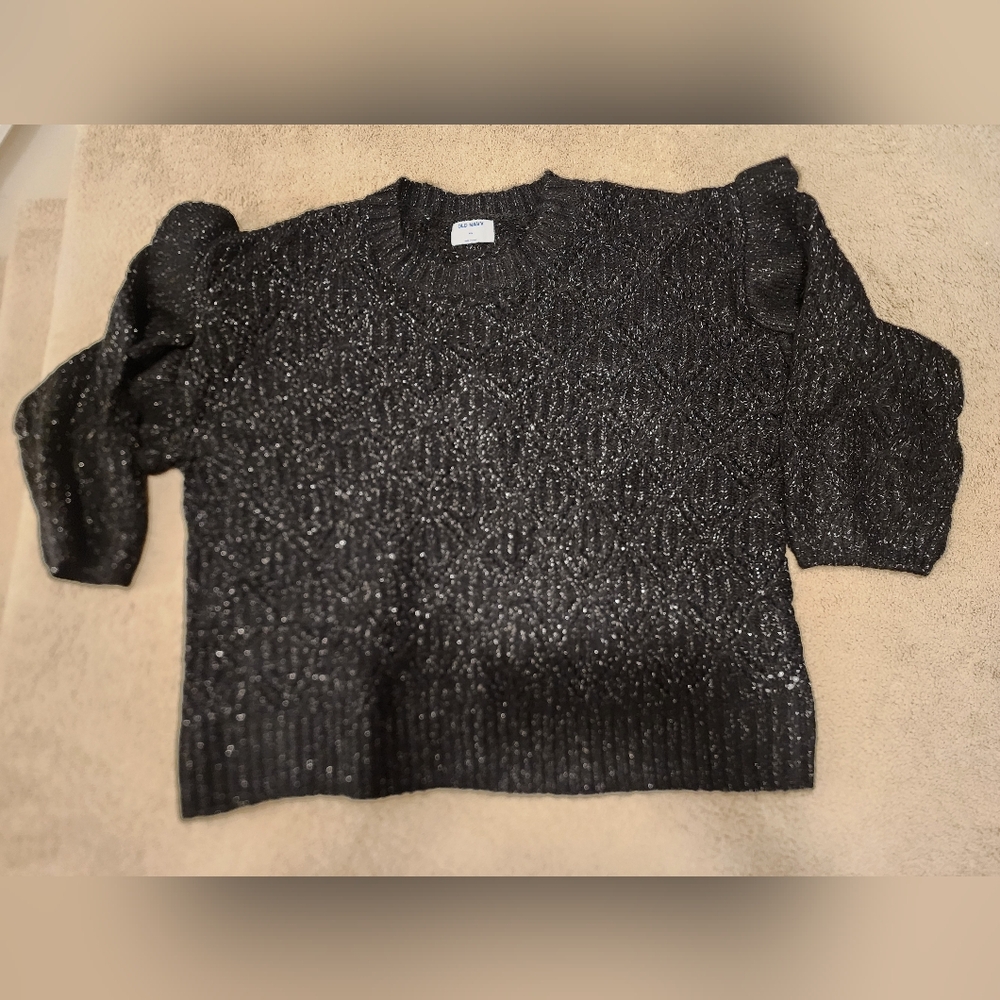 Old Navy Women's Black Glitter Women's Sweater Ruffled Long Sleeves NWT Sz XXL